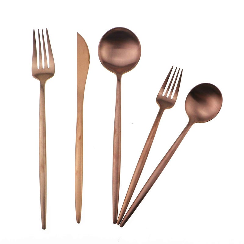 Gugrida Matte Rose Gold Silverware Set,Gugrida 5-Piece 18/10 Stainless Steel Satin Finish Flatware Set,Kitchen Utensil Set,Tableware Travel Cutlery Set for Camping Office or School Lunch, Dishwasher Safe - Image 5